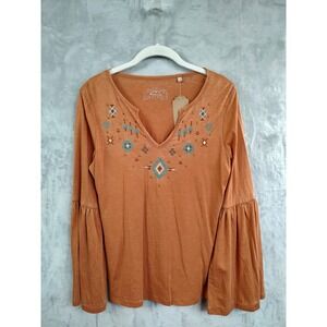 Panhandle Slim Women Small Burnt Orange Embroidered Bell Sleeve Top LW52T02911
